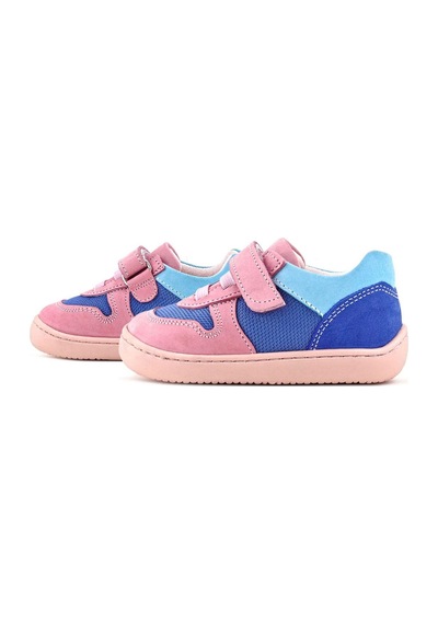 Rakerplus Bob Hakiki Deri Mavi Pembe Barefoot Cırtlı Lastikli Bebek Sneaker Ayakkabı Pembe