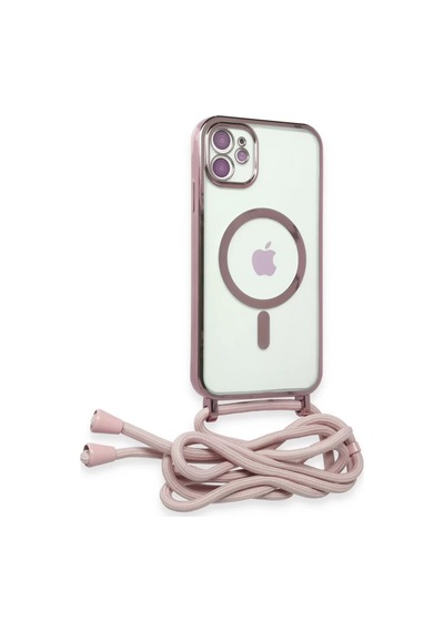 Newface Apple İphone 11 Kılıf Divo Lazer Askılı Magsafe Kapak - Pembe