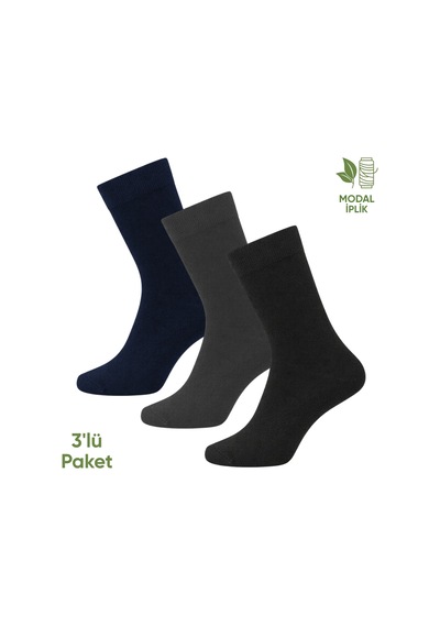 Modal İplik Erkek Soket Çorap - 3 Çift - Dikişsiz - Atlas - 18002 - Set 3 Çok Renkli