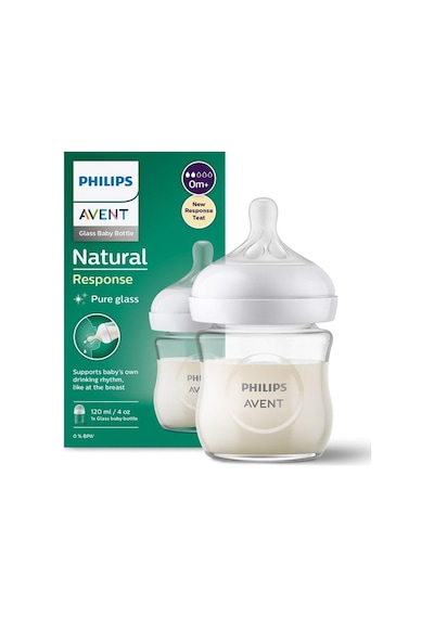 Philips Avent Doğal Tepkili Cam Biberon, 120 Ml, 0 Ay+, Akıtmaz Emzik, Kolik Ve Gaz Önleyici, Bpa İçermez, Scy930/0