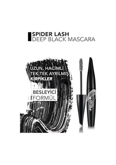 Spider Lash Zeytinyağı İçeren Besleyici Etkili Yoğun Siyah Maskara - 001 Deep Black 0