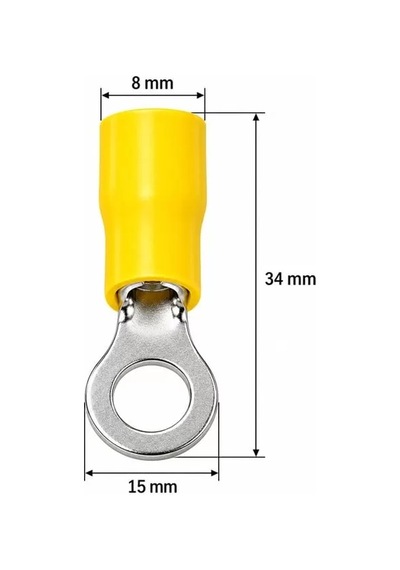 Sh Powermaster Pm-39078 4-6mm2 Kesit 34x15x8mm Soket Sarı İzoleli Kablo Pabucu 100'lü Paket Najmaddin