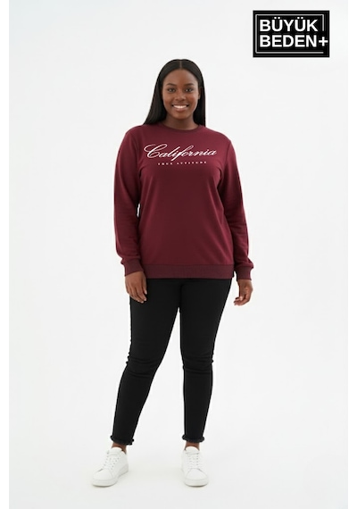 Süperlife Kadın Büyük Beden El Yazılı California Baskılı Bisiklet Yaka İnce Sweatshirt Spr26bswk956-7 Bordo Süperlife Kadın Büyük Beden El Yazılı California Baskılı Bisiklet Yaka İnce Sweatshirt Spr26bswk956-7 Bordo
