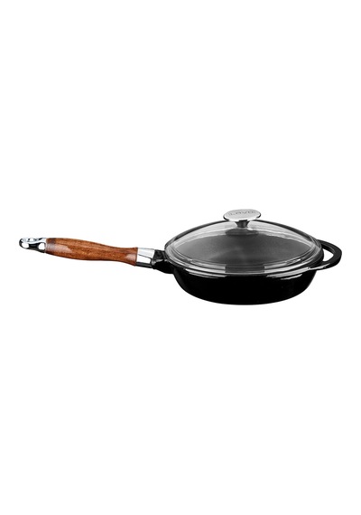 Lava Döküm Kızartma Tavası Ahşap Kulplu Cam Kapaklı Çap(Ø)24cm