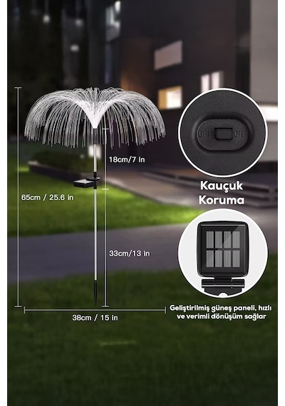 Solar Rgb Fiber Optik Bahçe Lambası 2 Li Su Geçirmez Dekoratif Güneş Enerjili Işık