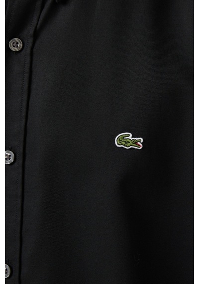 Lacoste Mens Slim Fit Black Shirt Dar Kesim Pamuklu Erkek Gömlek Siyah