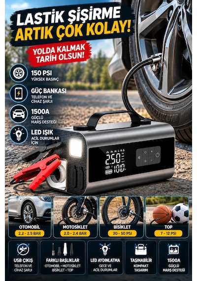 Castu Cs69 Plus Max 10 İn 1 Akü Takviye Cihazı 18000 Mah Kompresör Araç Süpürgesi Powerbank