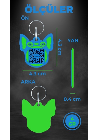 Petjoo 7.Hook Yeşil-Mavi Qr'lı Köpek Künyesi
