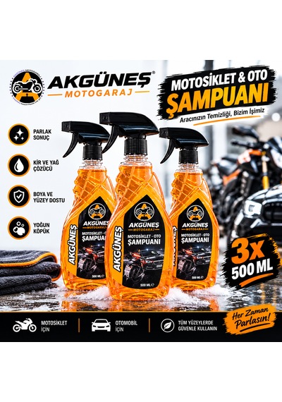 3 Adet 500 Ml Kullanıma Hazır Yoğun Köpüklü Oto Ve Motosiklet Şampuanı Araç Temizlik Şampuanı