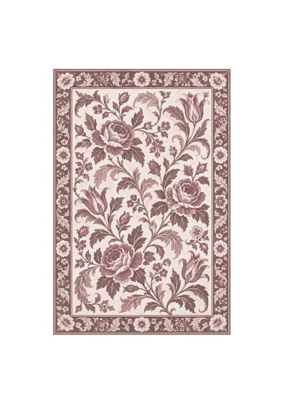 Kartela Halı Vintage Çiçek Bordürlü Halı Gül Kurusu Kaymaz Taban Makinede Yıkanabilir 100x150 Cm