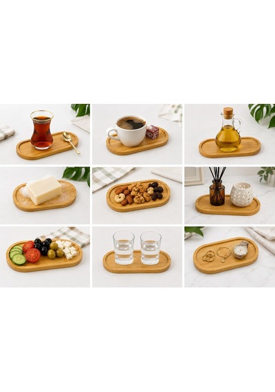 Oval Bambu Sunumluk Set 17x8 Cm, 6 Adet Çok Amaçlı Servis Tepsisi Çok Renkli