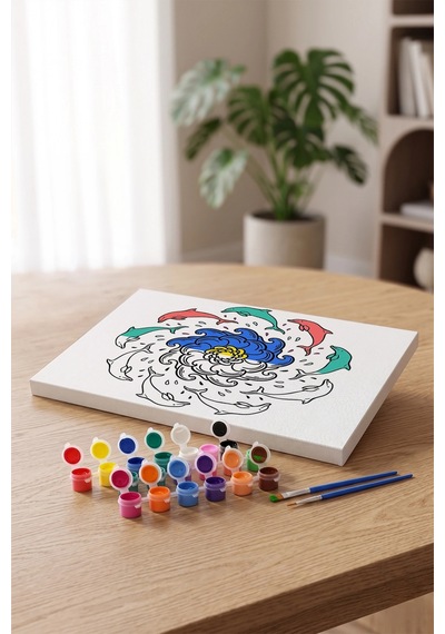 Yunus Desenli Mandala Tuval Boyama Seti 40x50 Cm