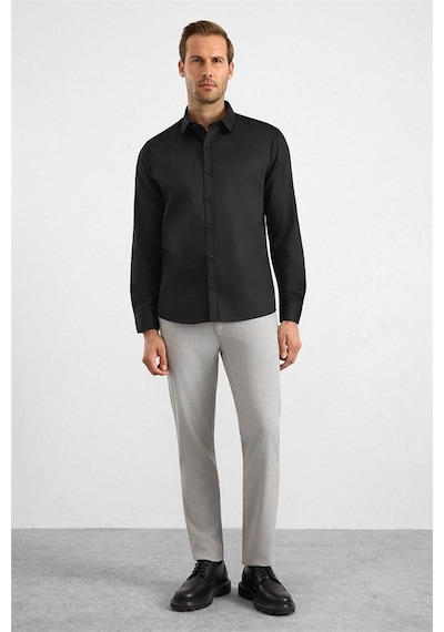 Süvari Siyah Slim Klasik Yaka Düz Casual Gömlek Sgm1008400019-s09