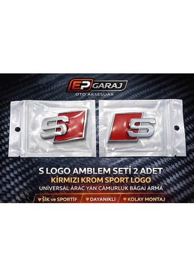 S Logo Amblem Seti 2 Adet Kırmızı Krom Sport Logo Universal Araç Yan Çamurluk Bagaj Arma 0