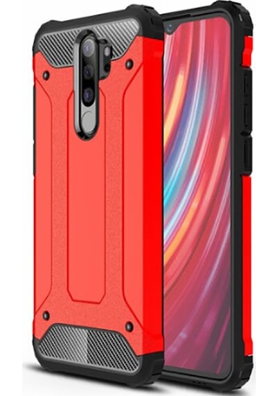 Noktaks - Redmi Note 8 Pro Uyumlu - Kılıf Çift Katman Zırh Tank Crash Military Kapak - Kırmızı Kırmızı