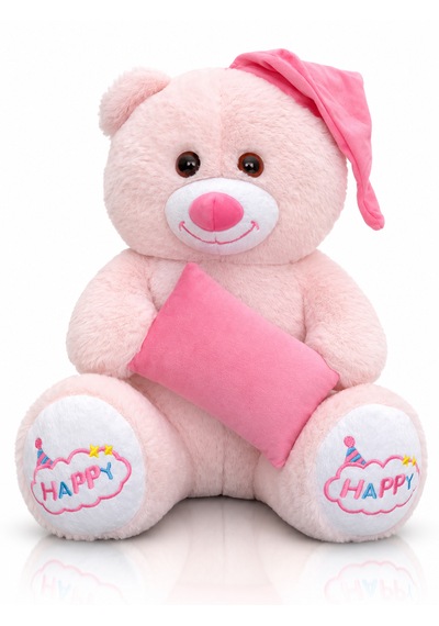 Ayıcık Şapkalı Ve Yastıklı Seri Peluş Ayıcık 60cm - Hediyelik Peluş Oyuncak 046 - Pembe
