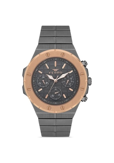 Ferro Gri Çelik Kordon Erkek Kol Saati Fm43002a-v2 Gri - Rose Gold