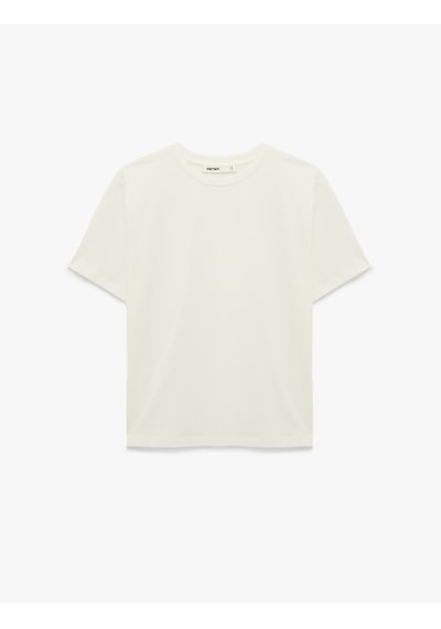 Koton Pamuklu Kısa Kollu Bisiklet Yaka Oversize Basic Tişört Ekru 6sak50170ek Ekru