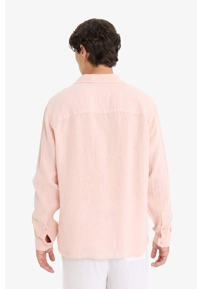 Defacto %100 Keten Relax Fit Uzun Kollu Gömlek F4598ax25hspn610 Pembe