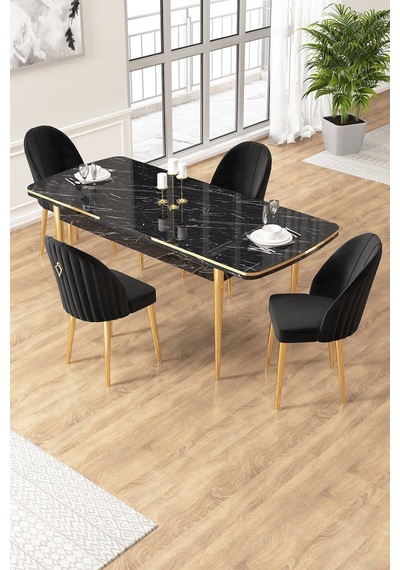 Canisa Edaf Serisi 80x132 Açılabilir Siyah Mermer Desen Mutfak Masa Takımı 4 Siyah Sandalye Gold Detay Masa Siyah Mermer Desen Sandalye Siyah Gold Ayak Canisa Edaf Serisi 80x132 Açılabilir Siyah Mermer Desen Mutfak Masa Takımı 4 Siyah Sandalye Gold Detay Masa Siyah Mermer Desen Sandalye Siyah Gold Ayak