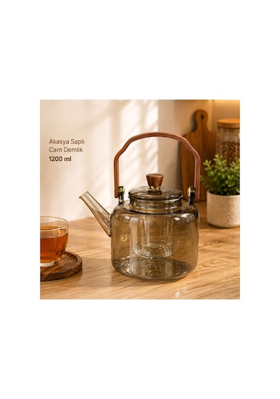 Akasya Saplı Demlik - 1200 Ml - Borosilikat Cam Çok Renkli