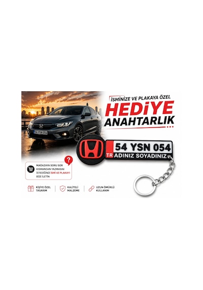 Honda Logolu Ve Plakalı Anahtarlık , Kişiye Özel - Hediyelik Honda Araç Plaka Anahtarlık - Plakalık