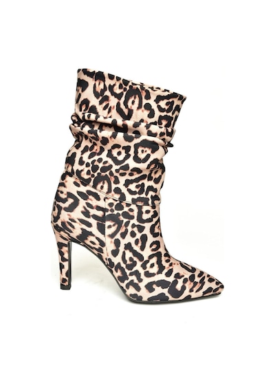 Fox Shoes R404020304 Leopar Kumaş İnce Topuklu Büzgülü Kadın Bot Leopar-kumaş Leopar