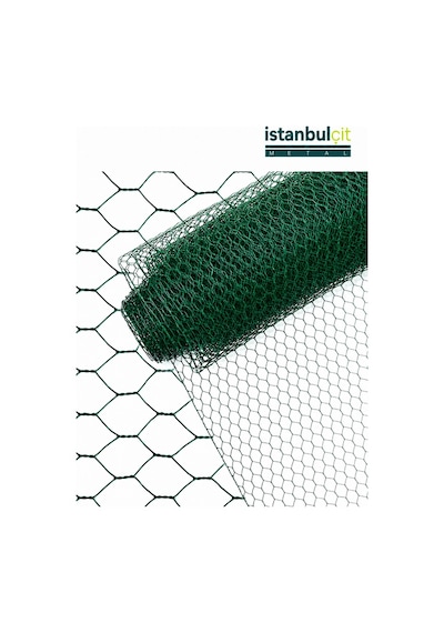 İstanbul Çit Metal Pvc Kümes Teli 1/2 İnç 13 Mm Göz 0,70 Mm Tel Kalınlığı Yeşil Altıgen Örgülü Bahçe Çiti