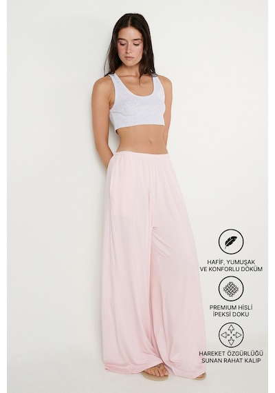 Ac&co / Altınyıldız Classics Kadın Pembe Yumuşak Dokulu Standart Fit Cepli Beli Lastikli Rahat Örme Pantolon