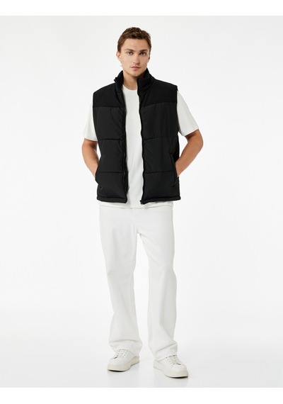 Koton Fermuarlı Cep Detaylı Slim Fit Dik Yaka Kolsuz Şişme Yelek Siyah 6wam20110hw Siyah