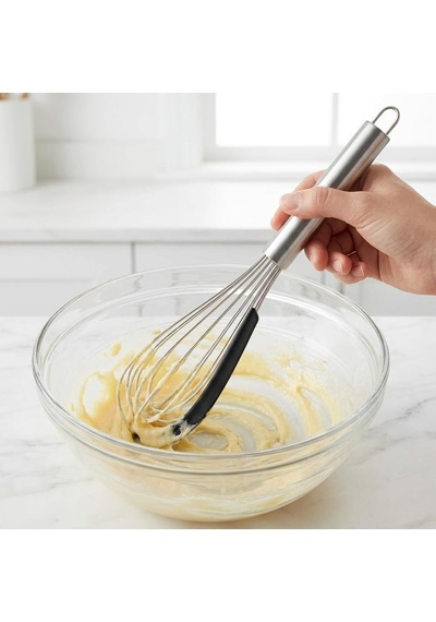 Silikon Sıyırma Aparatlı Çelik Çırpıcı 30 Cm, Paslanmaz Çelik Tel Çırpıcı, Ergonomik Metal Saplı Mutfak Çırpıcısı, Sos Yumurta Krema Ve Hamur Karıştırıcı