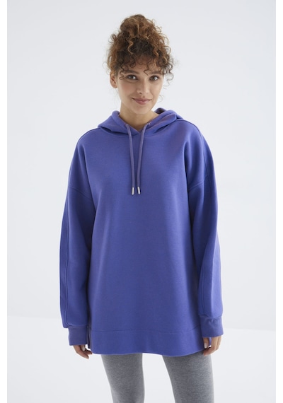 Tommy Life Eflatun Reglan Kol Basic Kapüşonlu Oversize Sweatshirt Tunik - 97242 Eflatun