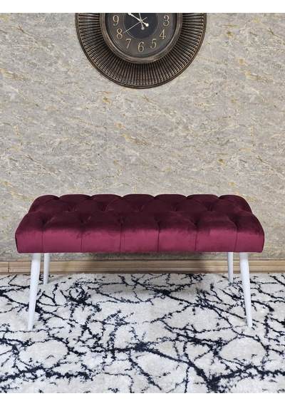 Zafir Beyaz Boyalı Sivriltme Ayaklı 90 Cm Puf Bench - Puf - Bench - Kasalı Oturak - Oturak - Yatak Ucu Puf Bordo