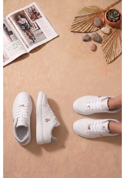 Ayakkabı Fuarı Elit. Asozrebeka Kadın Klasik Sneaker Beyaz - Altın