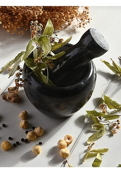 Mithra Life Doğal Mermer Havan Tokmak Seti Koyu Gri Oyma Desenli Mıt1251