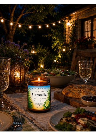 Sivrisinek Kovucu Mum 210 Gr Açık Alan Mumu Bahçe Balkon Teras İçin Citronella Aromatik Mum Beyaz
