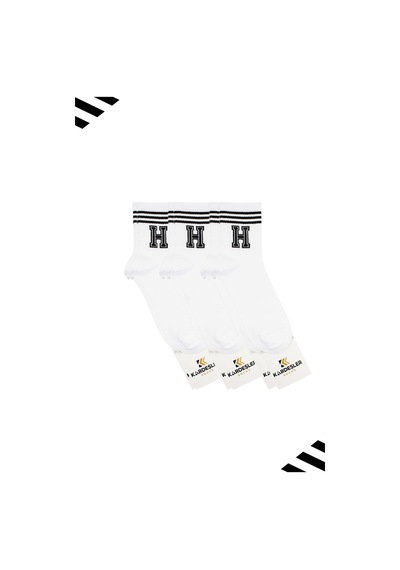 Kardeşler Çorap Unisex H Harfi Desenli Tenis Çorap Harfli Çorap 3'lü Paket Beyaz - 604623517 Beyaz
