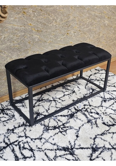 Zafir Siyah Boyalı Diktörtgen 100 Cm X 40 Cm Oturak Puf - Bench - Makyaj Oturağı - Oturak Siyah