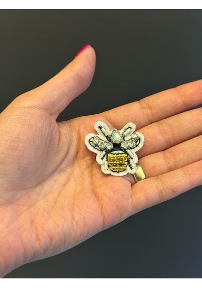 Zirkon Taşlı Boncuk İşleme Arı Arma Dikiş Aplike 3x3 Cm