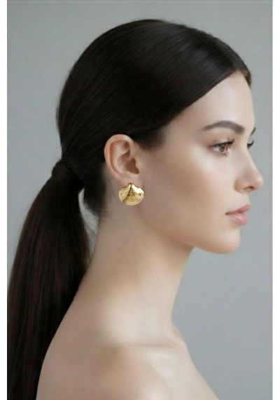 Altın Kaplama Deniz Kabuğu Küpe - Vintage İstiridye Modeli Şık Gold Küpe