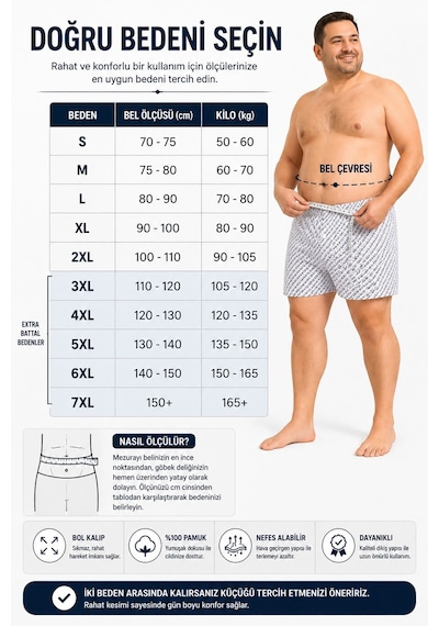 Hepsine Rakip 3'lü Erkek Extra Battal Desenli Boxer Pamuklu Geniş Beden Aralıklı 001
