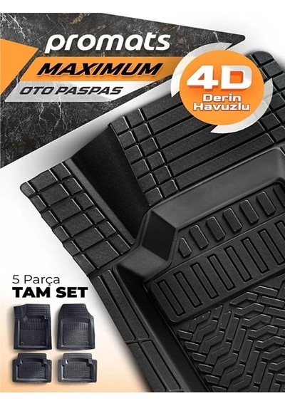 Promats Opel Astra H Hatchback 2004 Sonrası İle Uyumlu Maximum 4d Siyah Oto Paspası Seti, 5 Parça