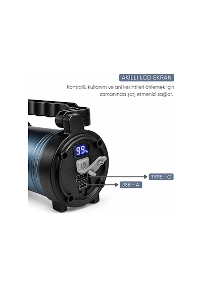 Şarj Edilebilir El Feneri - Şarjlı Projektör - 15 Watt - Dat - Dt-827 Çok Renkli