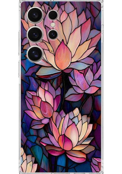 Printify Samsung Galaxy S25 Ultra İle Uyumlu Vitray Sessiz Lotus Tasarımlı Şeffaf Silikon Kılıf Şeffaf