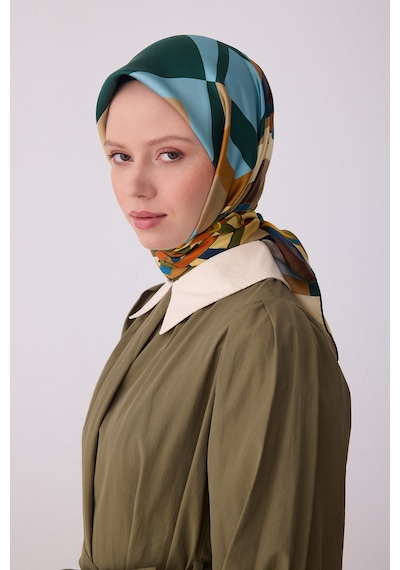 Belli Obje Desen İpek Twill Eşarp - 2026 İlkbahar-yaz T 4300 Yeşil