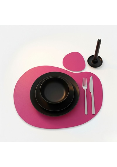 2 Kişilik 4 Parça Deri Amerikan Servis 30x44 Cm-silinebilir Supla-kendinden Bardak Altlıklı Pembe