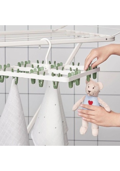 Ikea Slıbb 24 Mandallı Katlanabilir Çamaşır Kurutma Askısı Beyaz Yeşil Beyaz - Yeşil