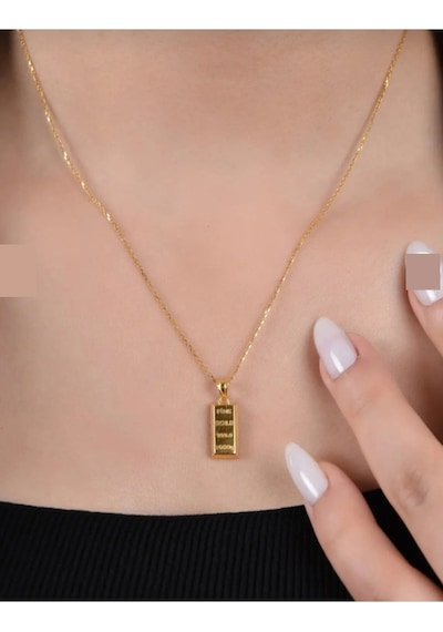 Çelik Gold Renk Külçe Kolye Kadın Juping Zincir 50-55 Cm Şık Ve Parlak Hediye Kolye Çelik