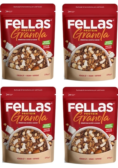Fellas Vegan Protein Granola Hindistan Cevizi & Kakao 270 Gr X 4 Adet