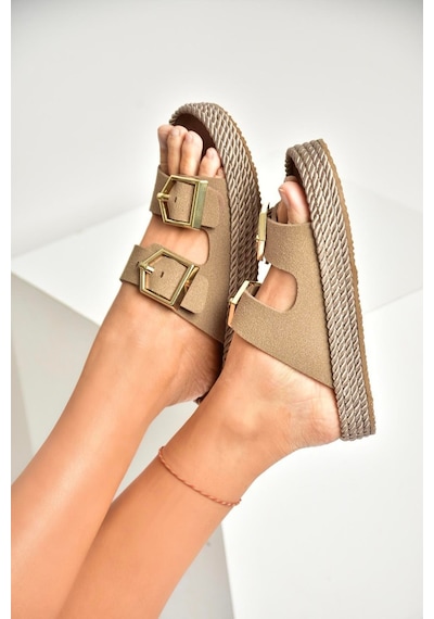 Fox Shoes U596030202 Vizon Süet Kadın Terlik Vizon
